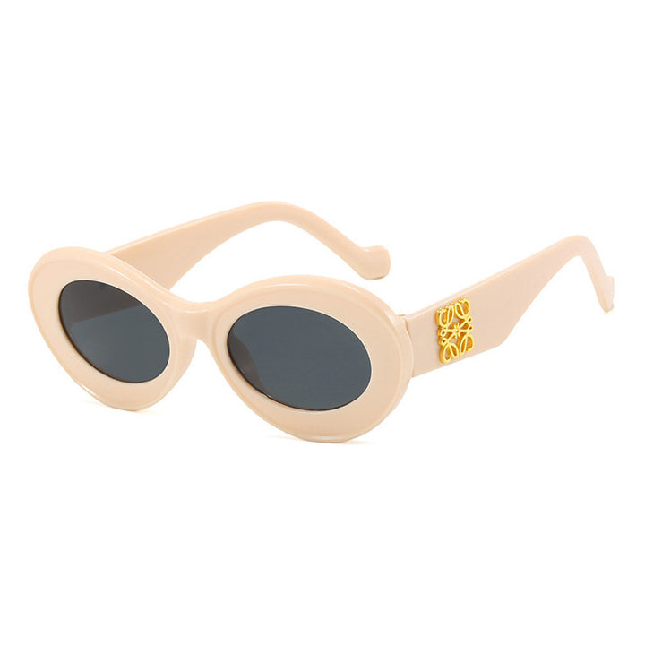 Damen modische Sonnenbrille mit ovalem Rahmen und goldenen Akzenten Karnz