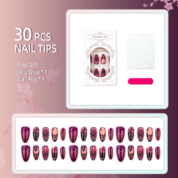 Dekoratives Press-On Nagelset mit künstlerischem Design