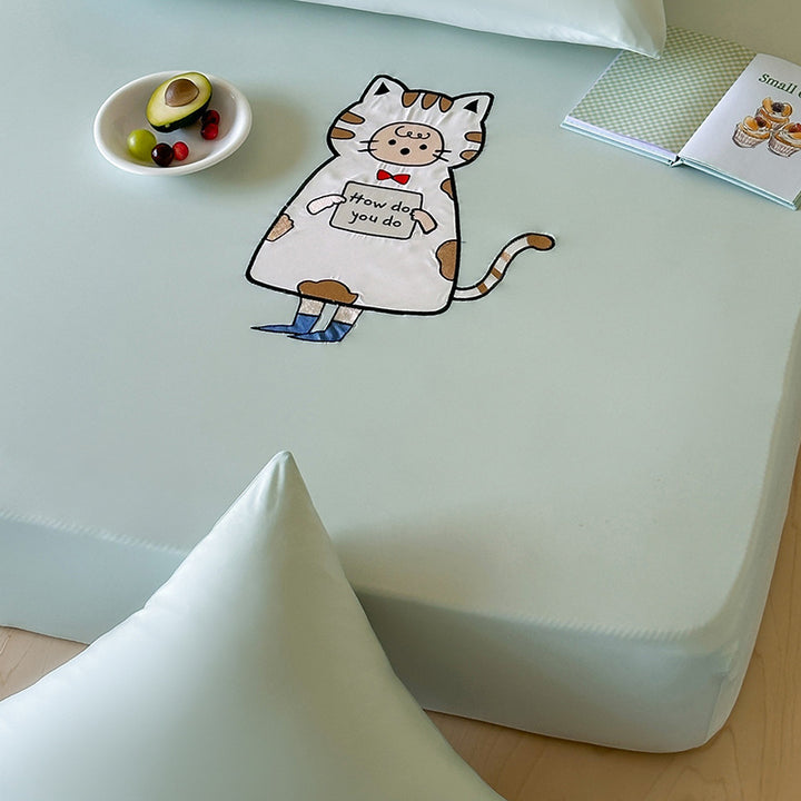 Spannbettlaken mit niedlichem Katzen-Print und elastischem Rundumgummi