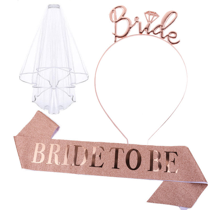 Damen Braut-Accessoires Set mit schimmerndem Schleier und personalisiertem Sash Karnz