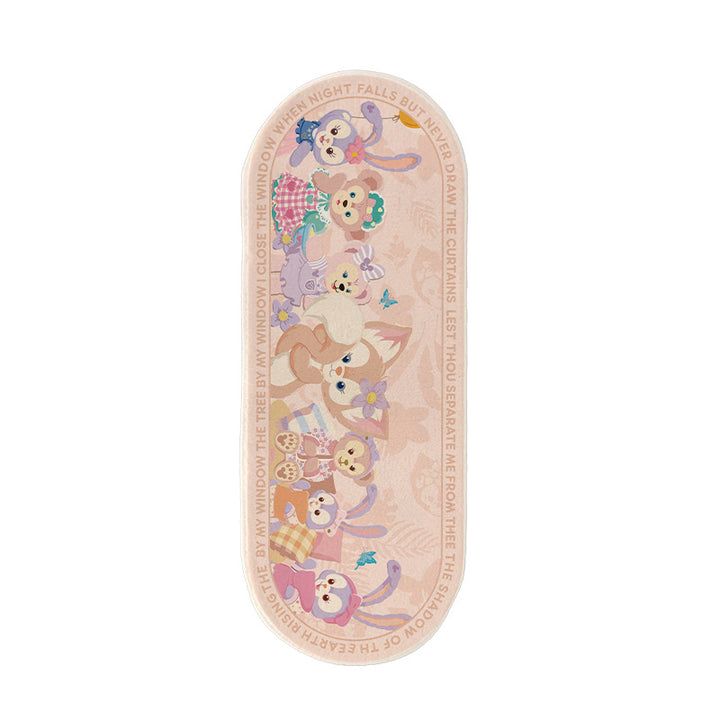 Plush Oval Runner Rug with Cute Cartoon Bear & Friends Print