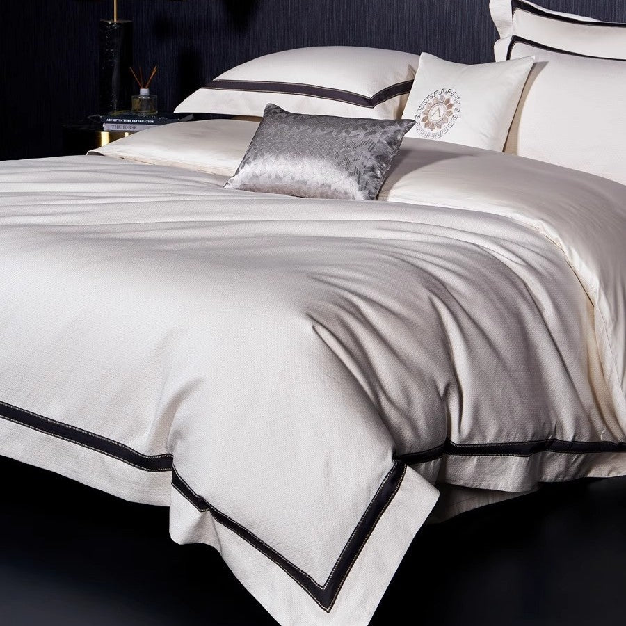 Premium strukturierten Baumwoll-Satin Bettbezug Set mit Satin-Paspel und reversibler Mikrosatin Rückseite
