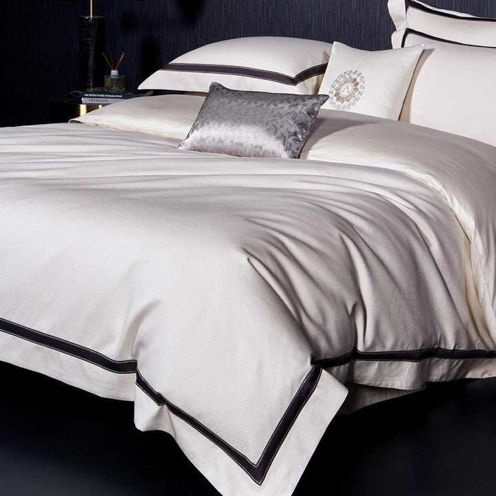 Premium strukturierten Baumwoll-Satin Bettbezug Set mit Satin-Paspel und reversibler Mikrosatin Rückseite