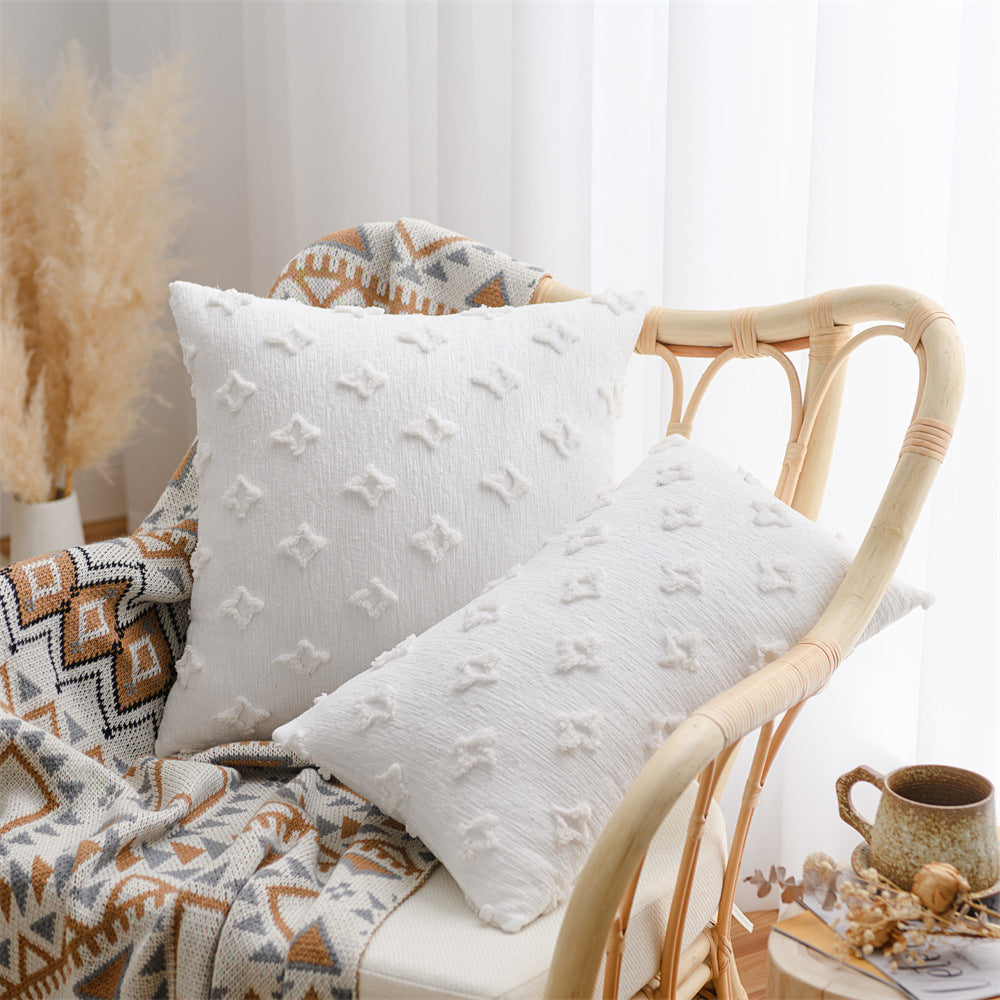 Dekorativer Kissenbezug im Boho‑Skandi‑Mix mit handtuftetem 3D‑Diamantrelief Karnz