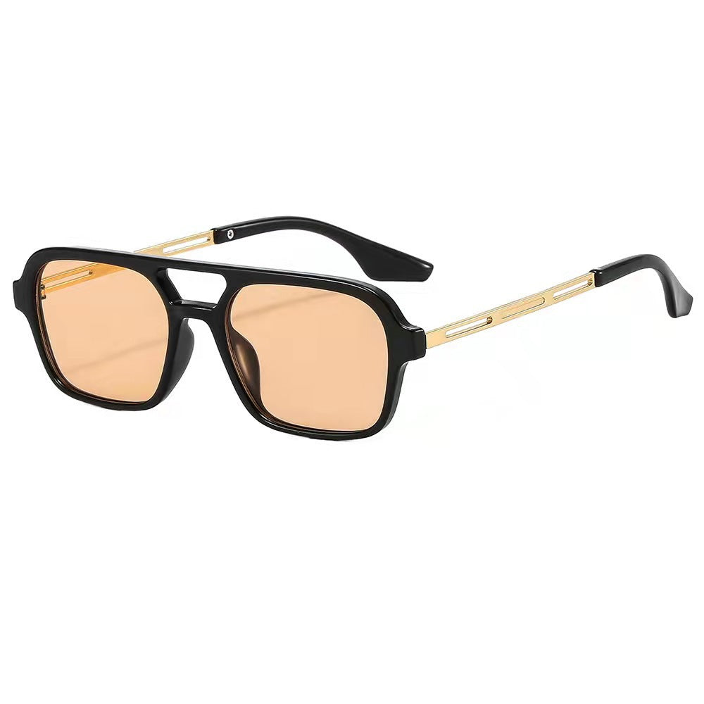 Damen Designer-Sonnenbrille mit elegantem transparentem Rahmen und gelben Gläsern Karnz