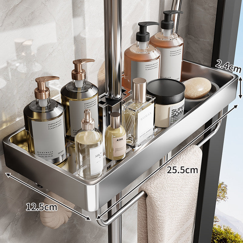 Schlanke Edelstahl-Duschregal-Organizer mit integriertem Handtuchhalter