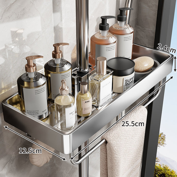 Schlanke Edelstahl-Duschregal-Organizer mit integriertem Handtuchhalter
