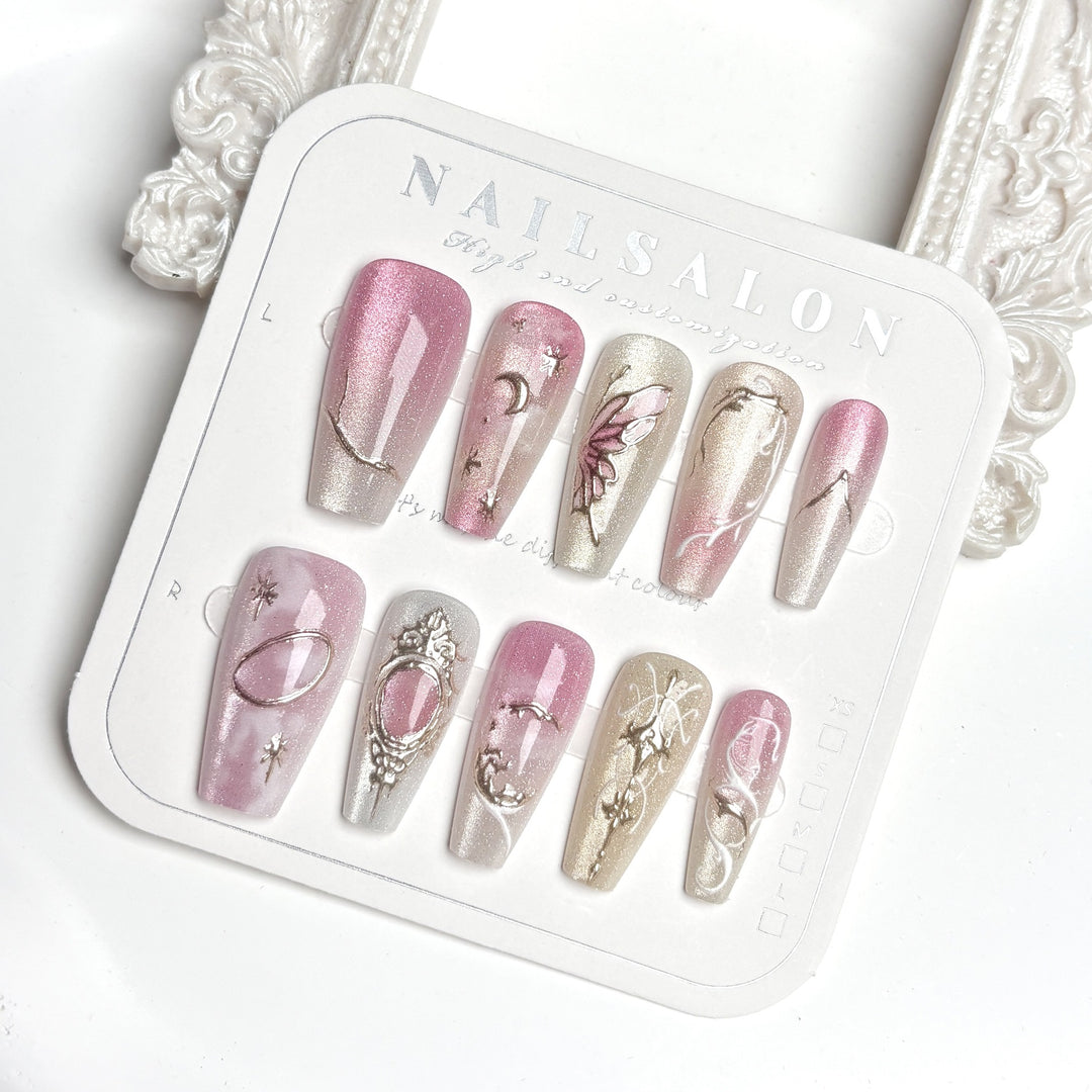 Künstlerisches mit Edelsteinen verziertes Press-On Nagelset