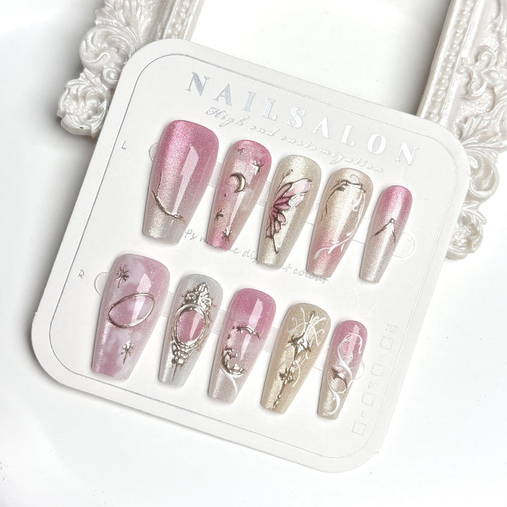 Künstlerisches mit Edelsteinen verziertes Press-On Nagelset