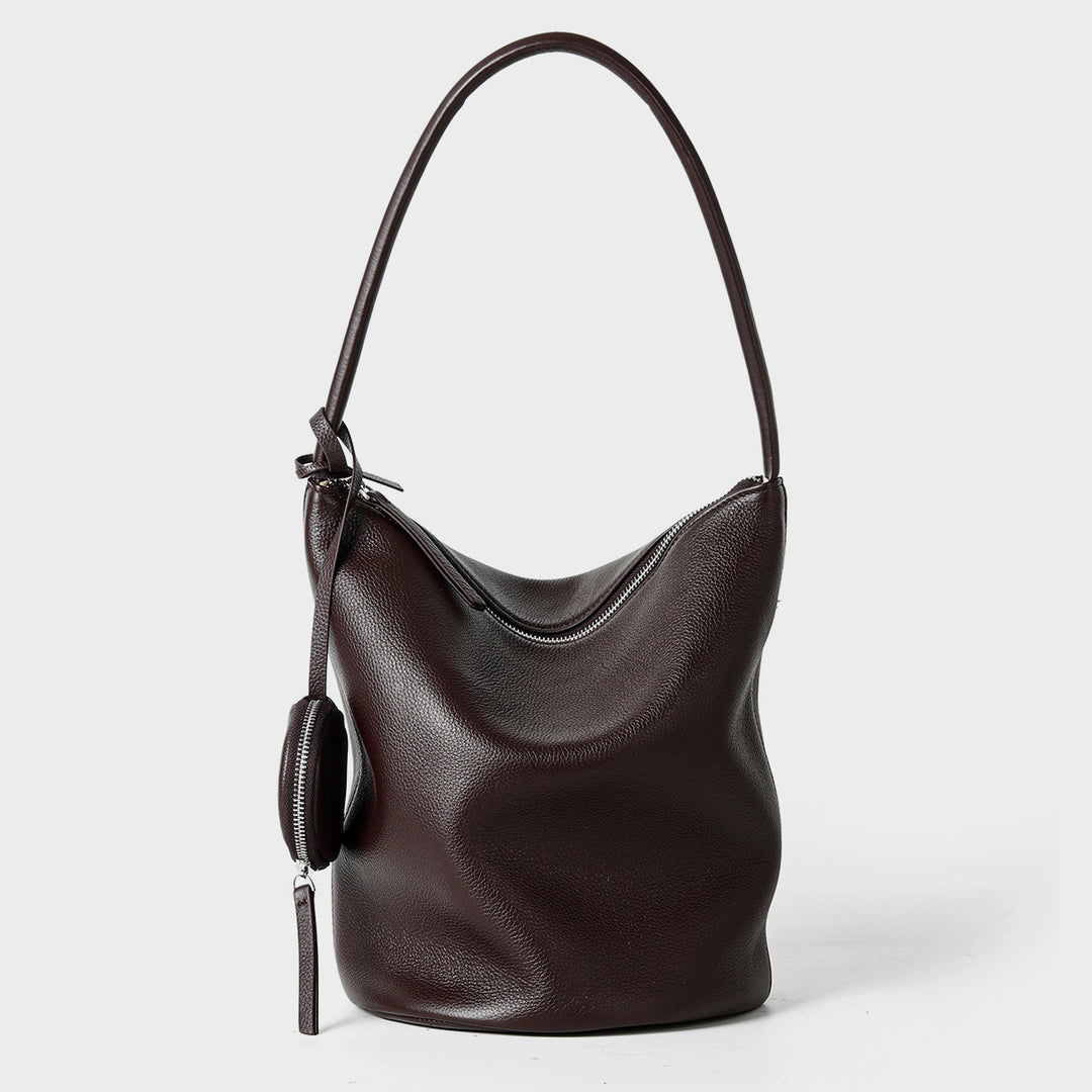 Schluffige genarbte Bucket Hobo Tasche mit gebogenem Reißverschluss und abnehmbarem Münzbeutel