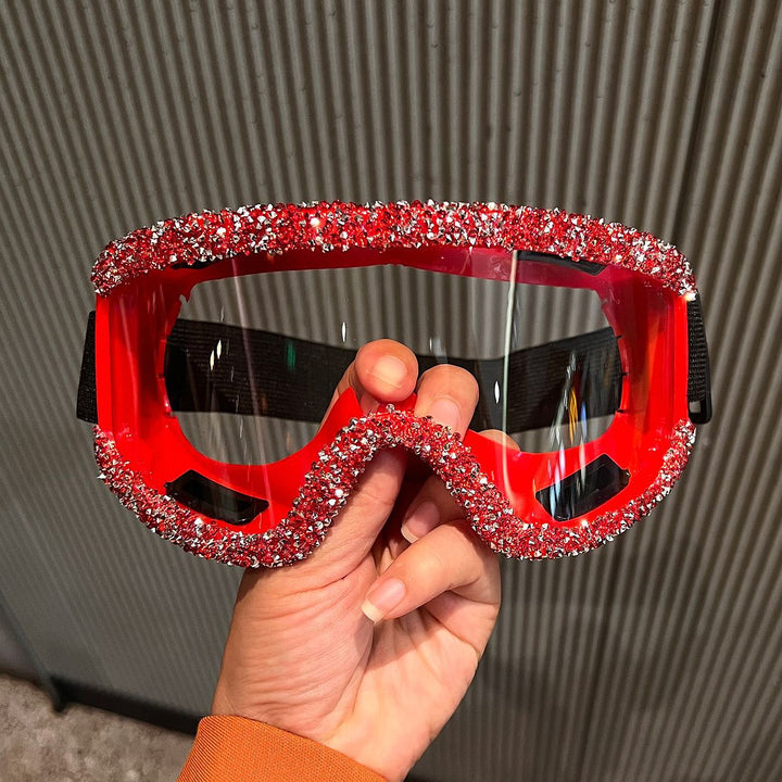 Damen glamouröse Skibrille mit funkelndem Kristallrahmen Karnz
