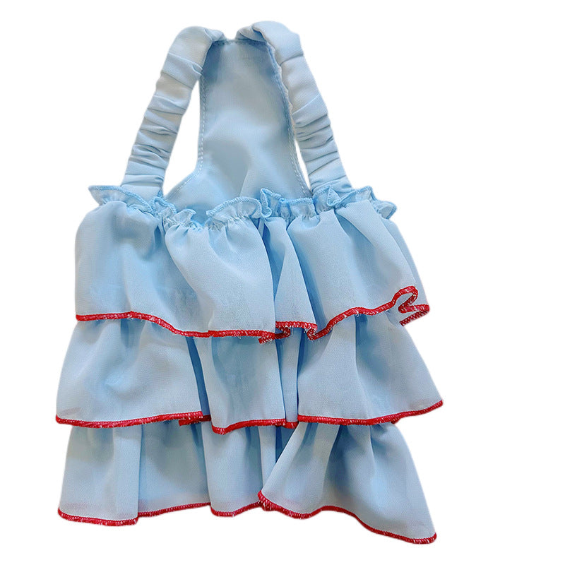Schichtige Chiffon Rüschenträger-Hundekleid mit elastischem Rücken und Kontrastbesatz