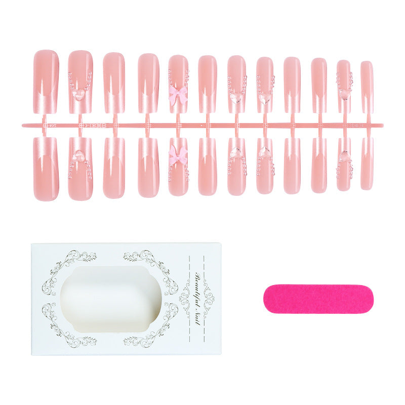 Dekoratives Press-On Nail Art Set mit Perlen und Schleifen Karnz