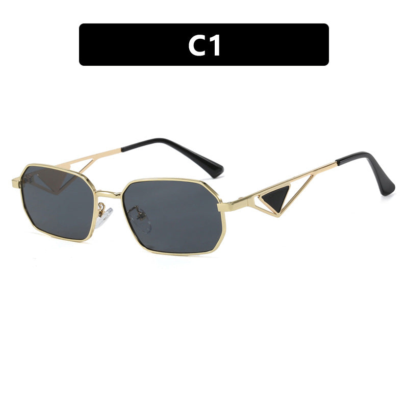 Damen geometrische Luxus-Sonnenbrille mit schmalem Hochglanz-Rahmen Karnz