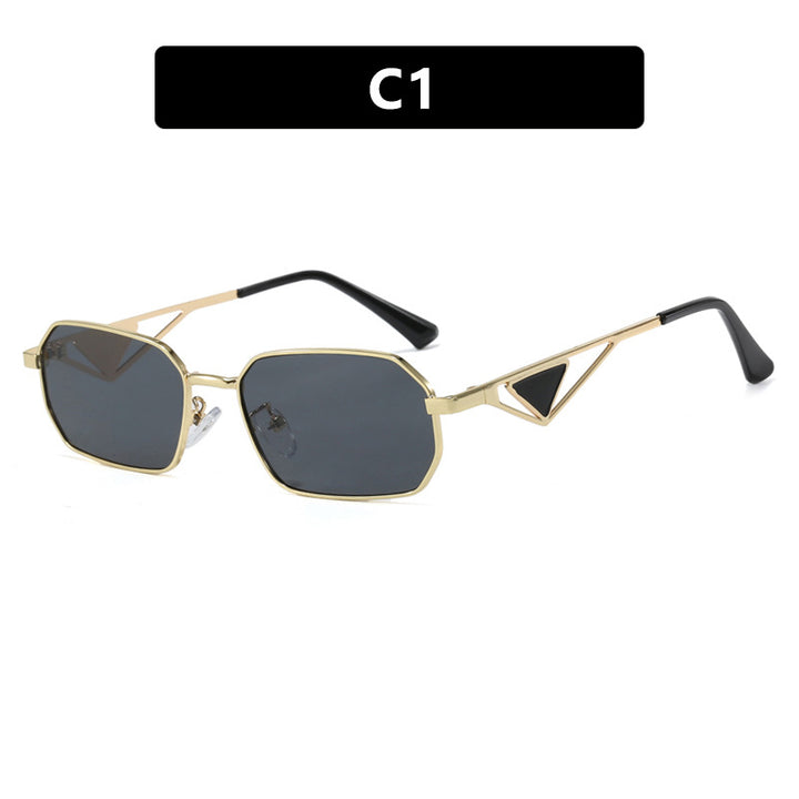 Damen geometrische Luxus-Sonnenbrille mit schmalem Hochglanz-Rahmen Karnz