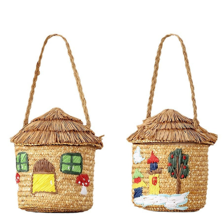 Rustikale hausförmige Strohtasche