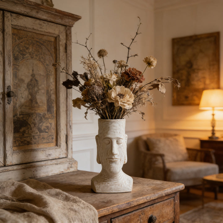 Keramische zeitgenössische abstrakte Büsten-Planter-Vase mit schmalem Hals