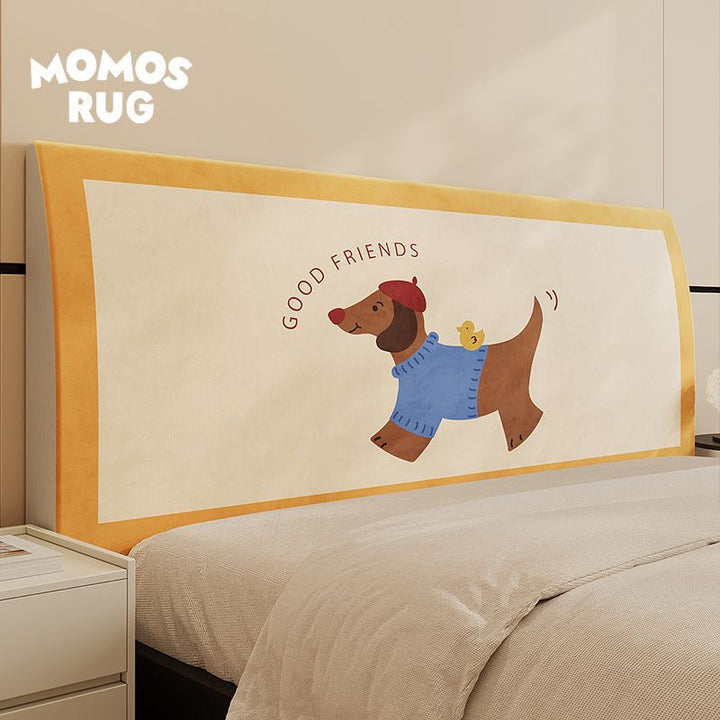 Upholstered Headboard Protector Cover with Cartoon Dog Suede-Look Finish