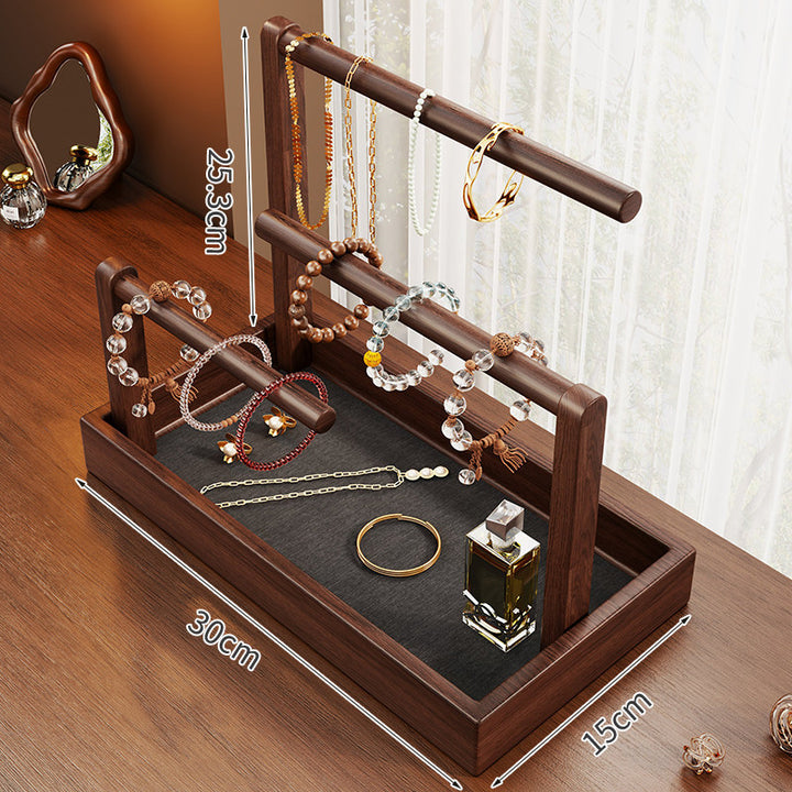 Holz Stufen Schmuck Display Ständer mit drei Stangen und Ablagewanne
