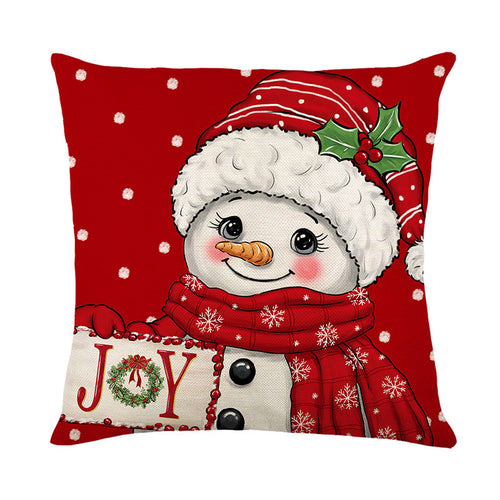 Festliche Baumwoll-Leinen quadratische dekorative Kissenhülle mit Holiday Schneemann-Illustration