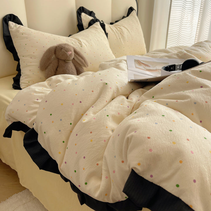 Polka Dot Rüschensaum Bettbezug und Kissenbezug Set