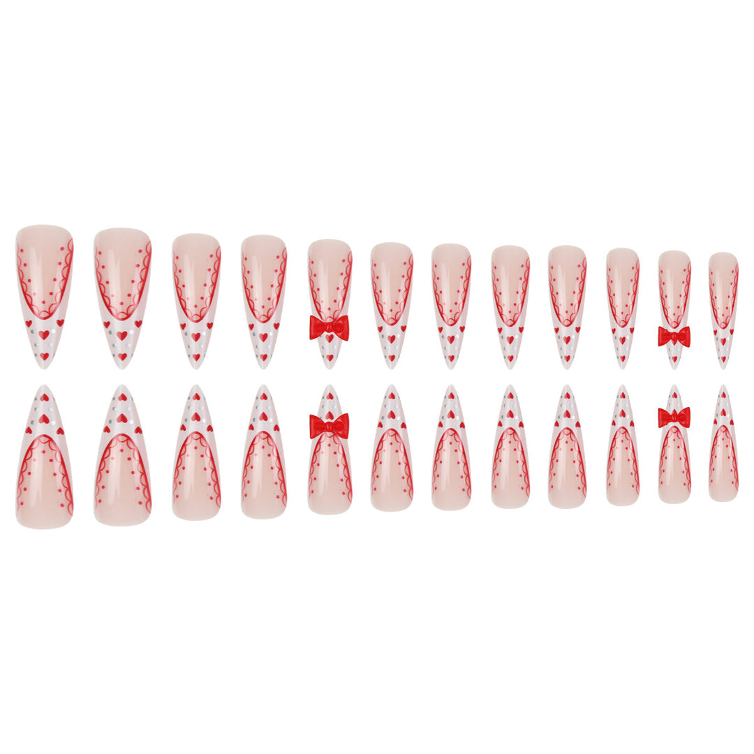 Stiletto Press-On Nail Art Set mit Herz- und Schleifen Design Karnz