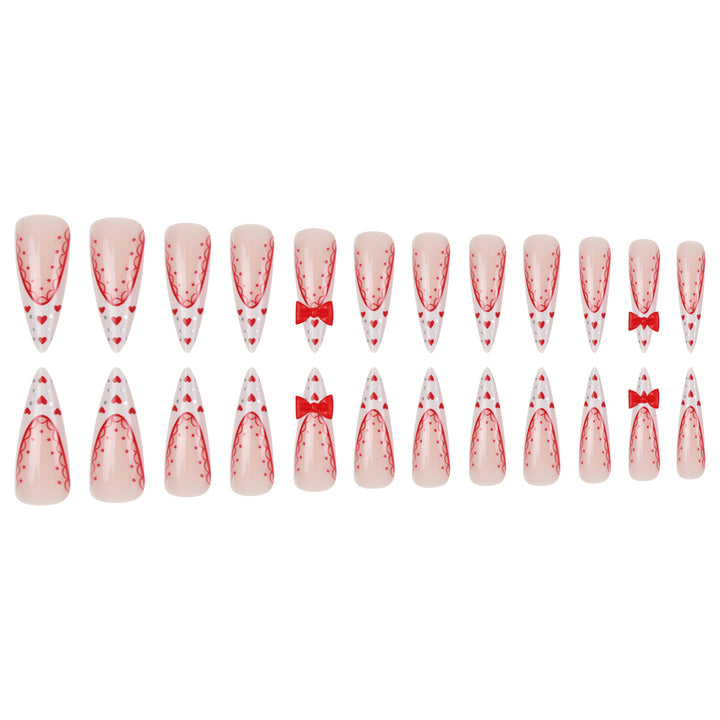 Stiletto Press-On Nail Art Set mit Herz- und Schleifen Design Karnz