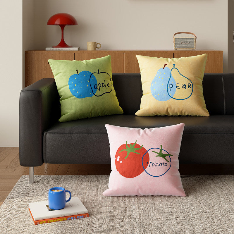 Square Decorative Throw Pillow Cover with Playful Tomato Illustration and Hidden Zipper
