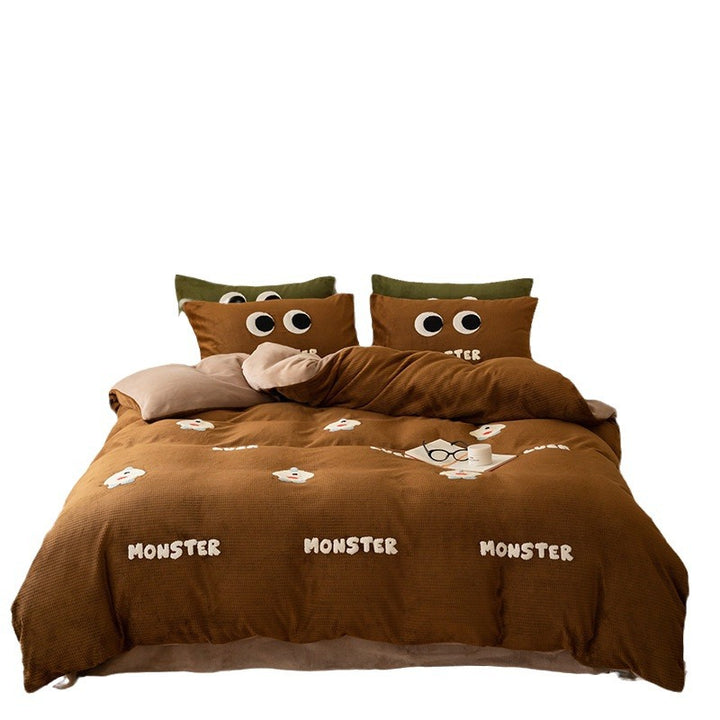 Kuschelige Wendebettwäsche-Set mit Monster-Stickerei