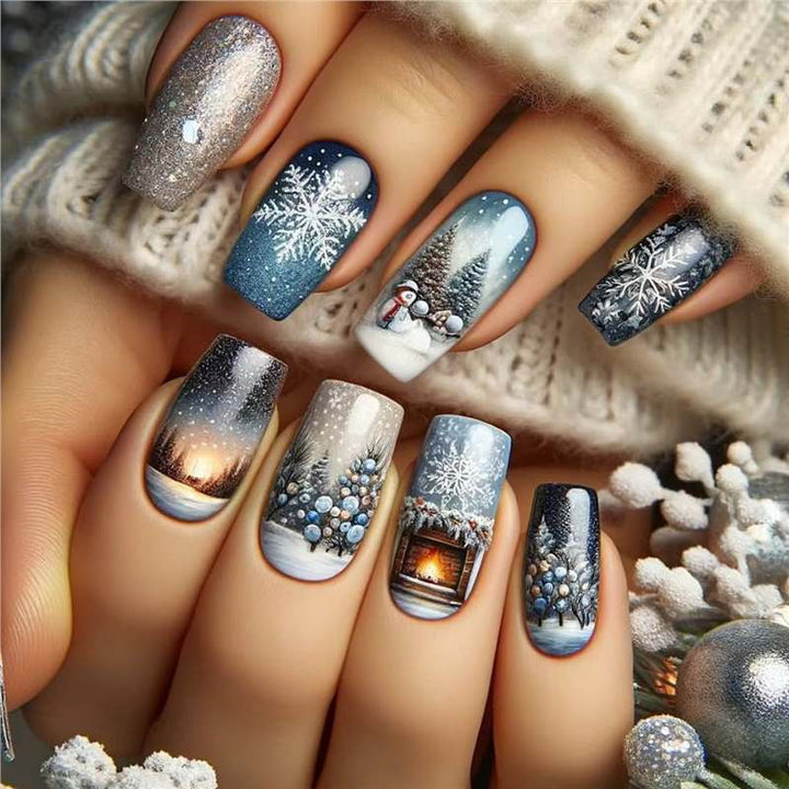 Festliches Feiertags-Themen Press-On Nail Art Set Karnz