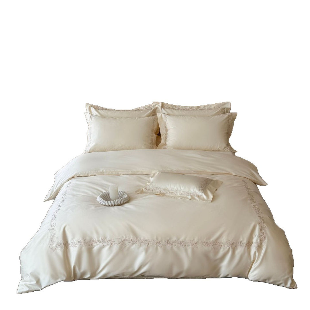 Elegantes Satin-Bettwäscheset mit barocker Ton-in-Ton-Stickerei