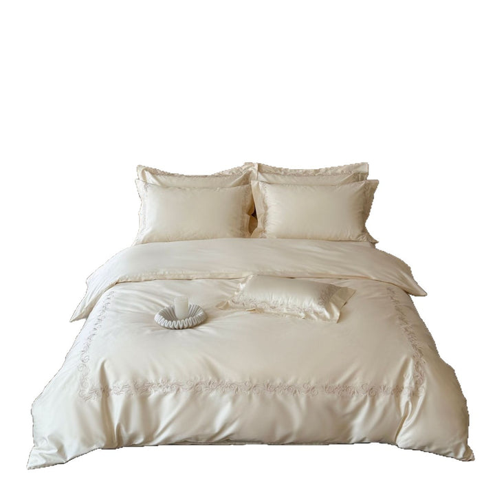 Elegantes Satin-Bettwäscheset mit barocker Ton-in-Ton-Stickerei