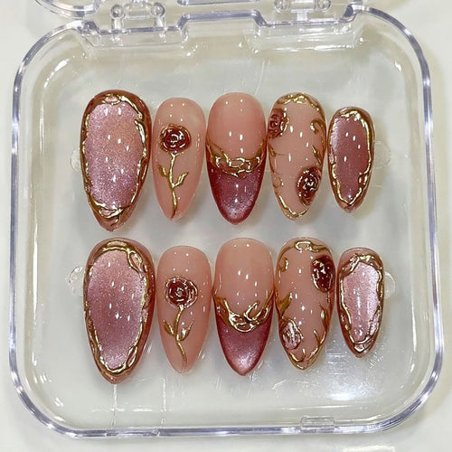 Rosa verziertes Press-On Nail Art Set