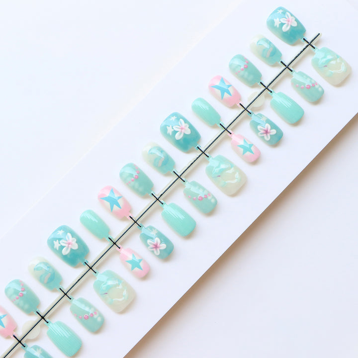 Mermaid-inspirierte dekorative Press-On-Nagel-Set Karnz