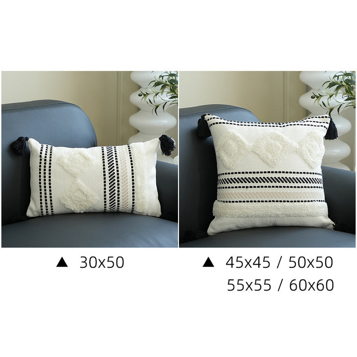 Rechteckiges gewebtes Lumbar-Dekokissen mit Tuft‑Diamanten und Quasten