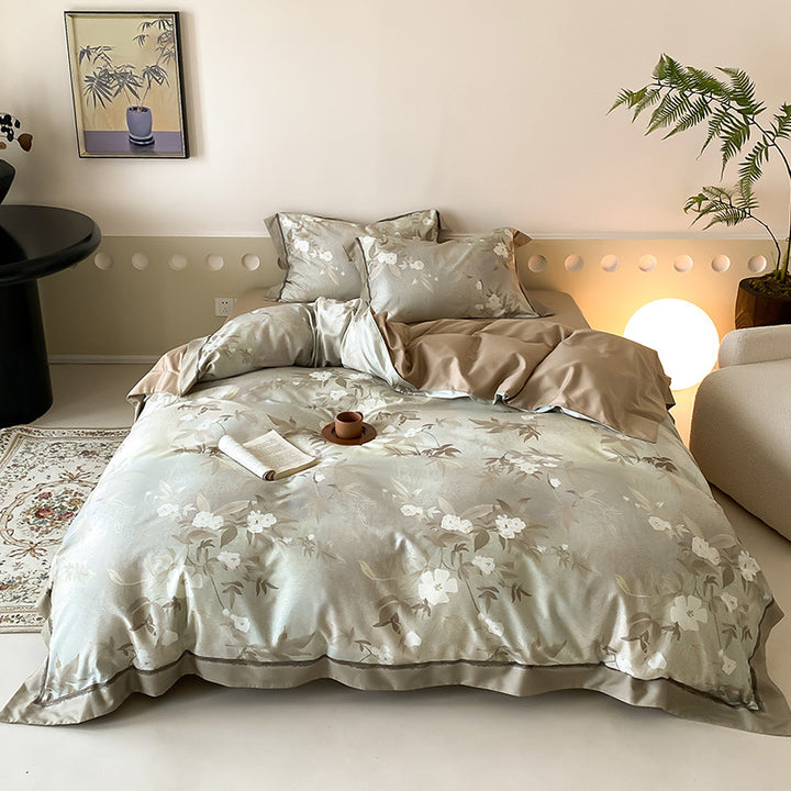 Florales Wendebettwäsche-Set mit Baumwollsatin-Gefühl & Oxford-Kissenbezügen