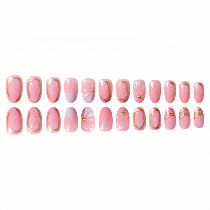 Florales geometrisches Press-On-Nagelkunst-Set Karnz