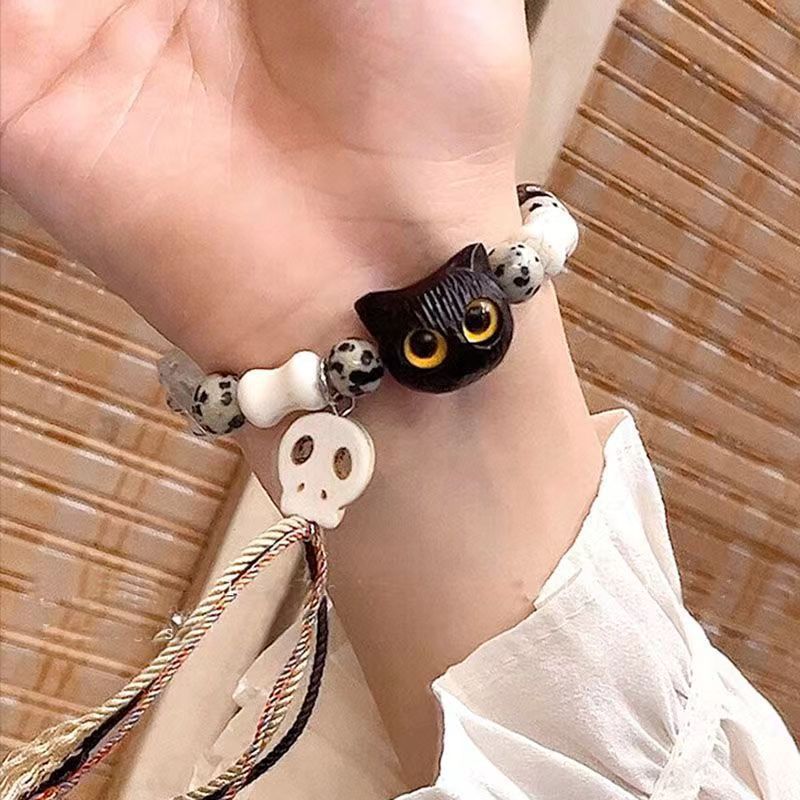 Verspielt Katze und Knochen Charme Armband Karnz