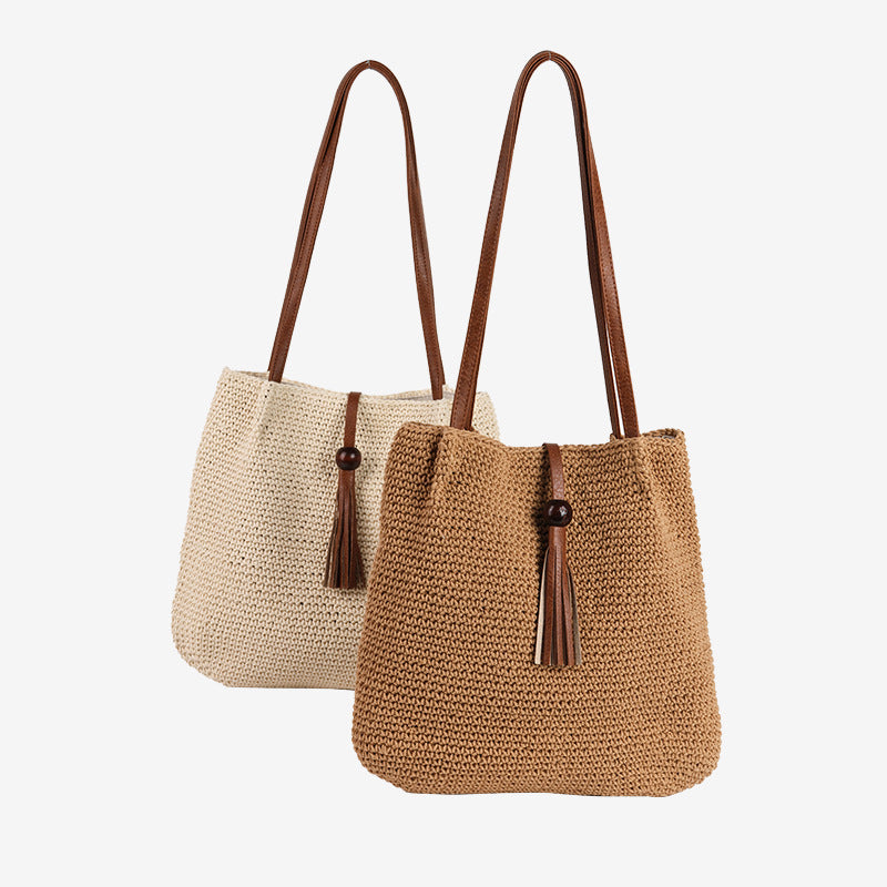 Damen Handgefertigte Shopper Tasche mit dekorativem Quastendetail Karnz