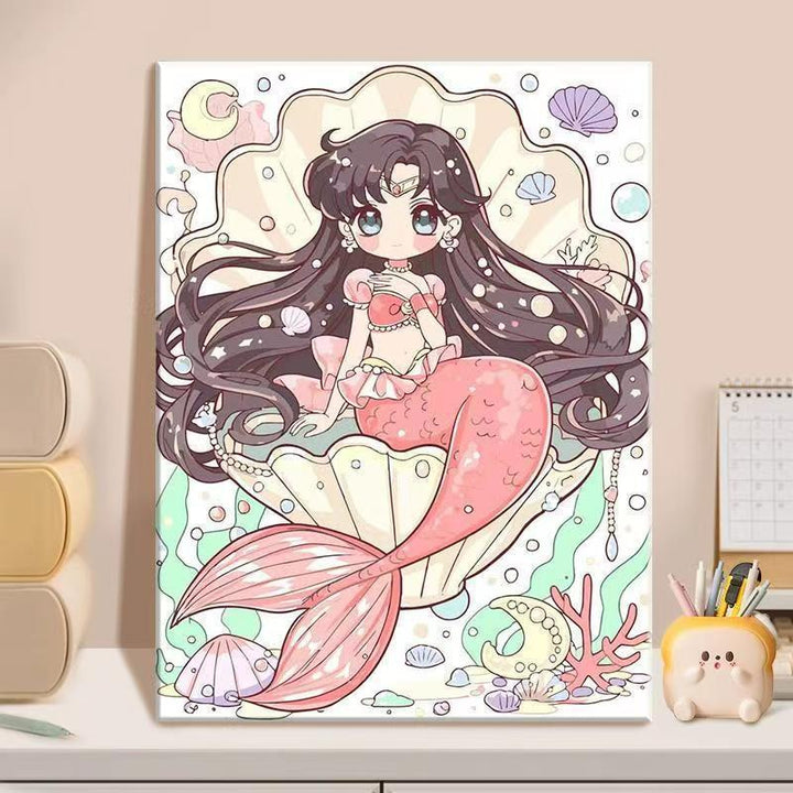 Anime-inspirierte Meerjungfrau Illustrationsleinwandkunst Karnz