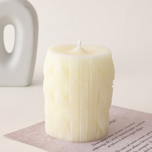 Handgefertigte Gemütliche Kabelstrick Skulpturale Säulkerze