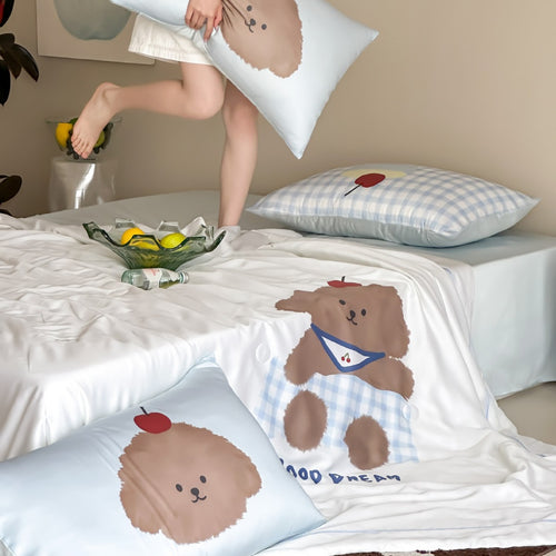 Kinder-Bettwäsche-Set mit niedlichem Hunde-Print, satinähnlicher Baumwollmischung & Wendekissenbezug