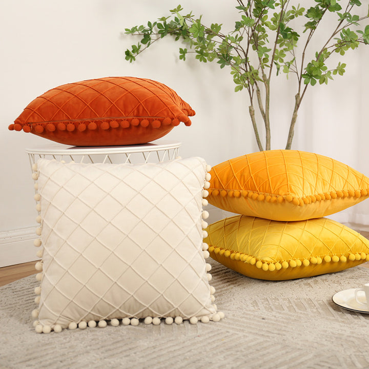 Dekorativer Samt Pom-Pom Gitter-Tufted Wurfkissenbezug
