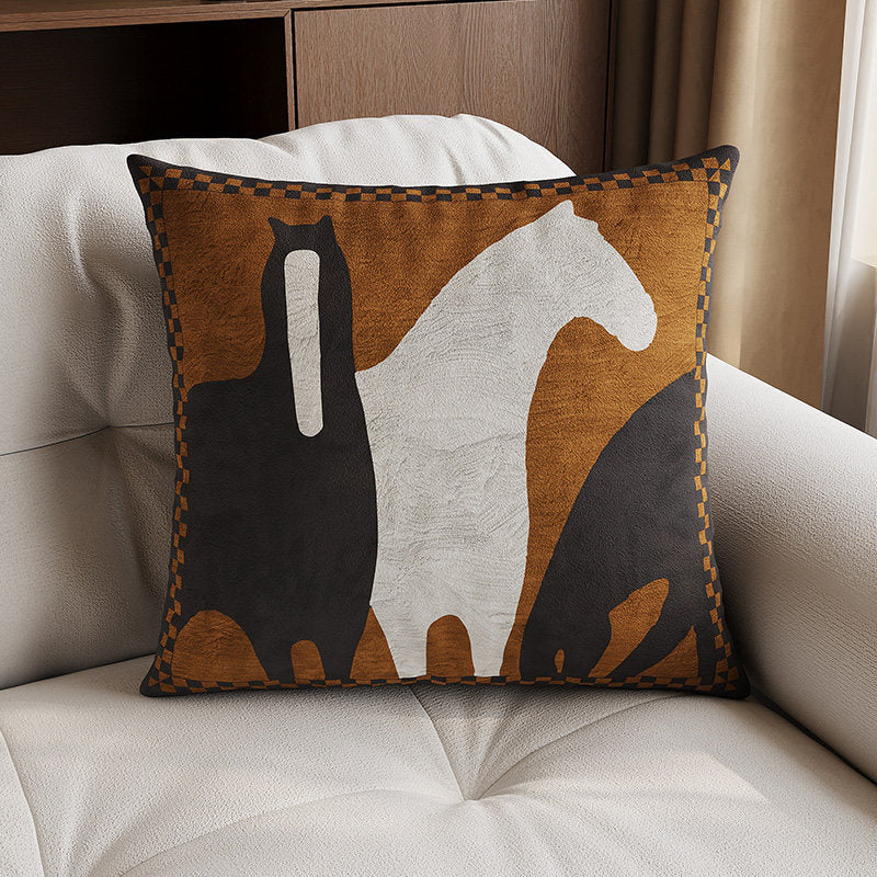 Decorative Square Velvet Throw Pillow Cover with Patchwork Quilted Stitch & Botanical Geometric Panels