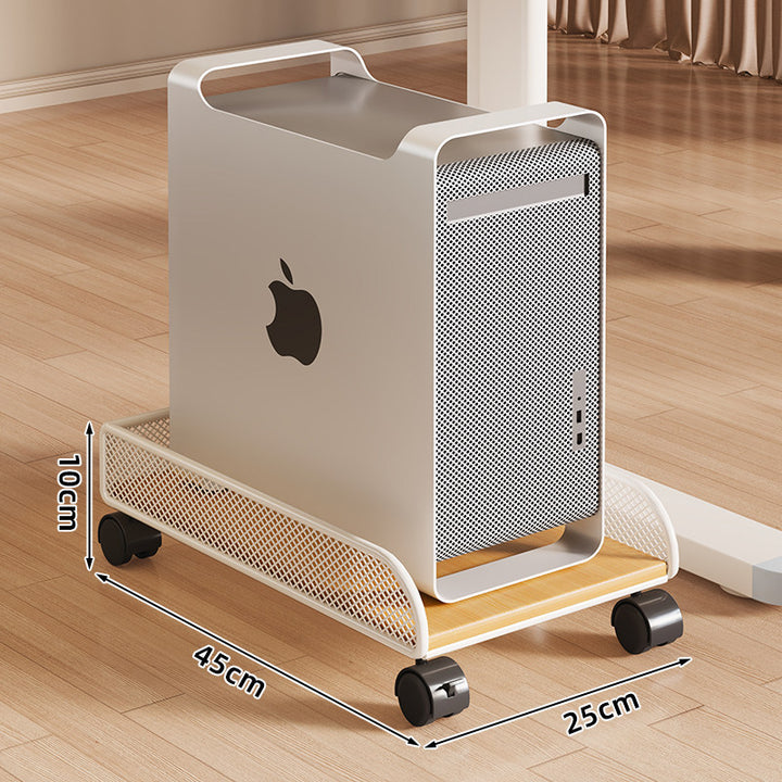 Mobiler Desktop-CPU-Turmständer mit Mesh-Seitenwänden, Holzsockel und arretierbaren Rollen
