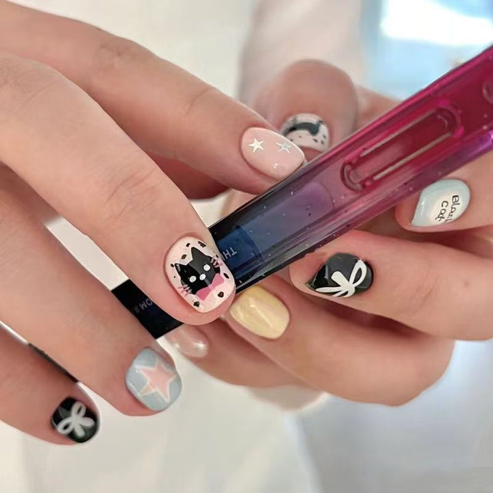 Verspieltes katzenmotiviertes Press-On-Nagelset Karnz
