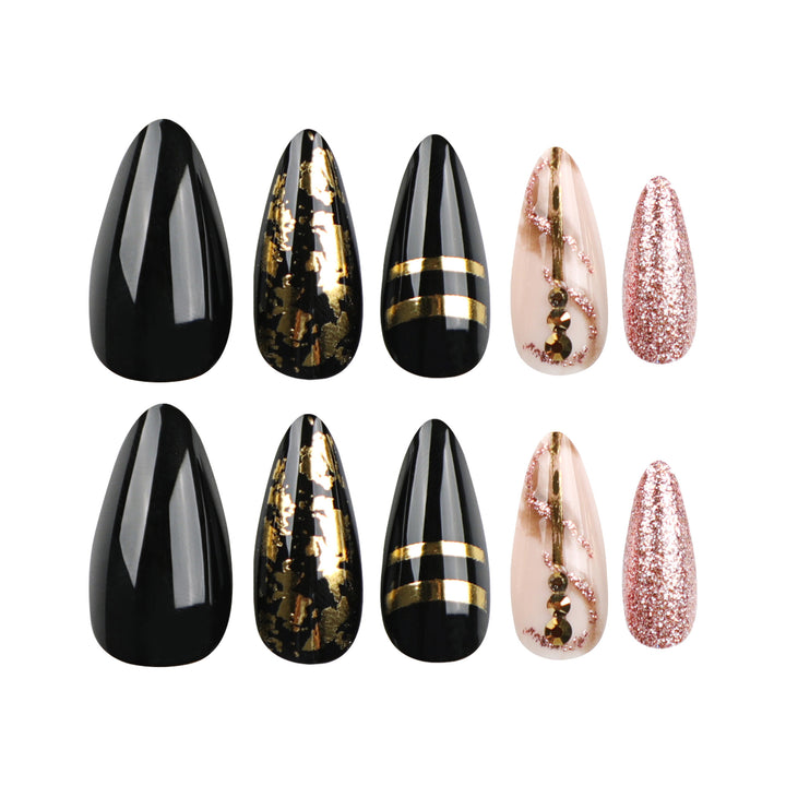 Glamouröse Stiletto-Nägel mit goldenen Akzenten Karnz