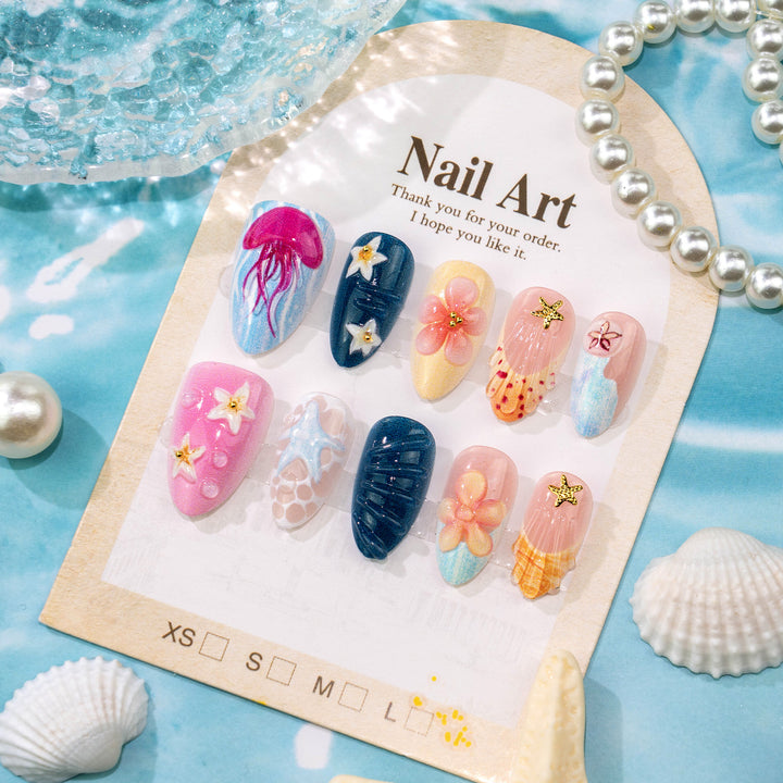 Blumenmeer-inspirierte Press-On-Nagelkunst-Set