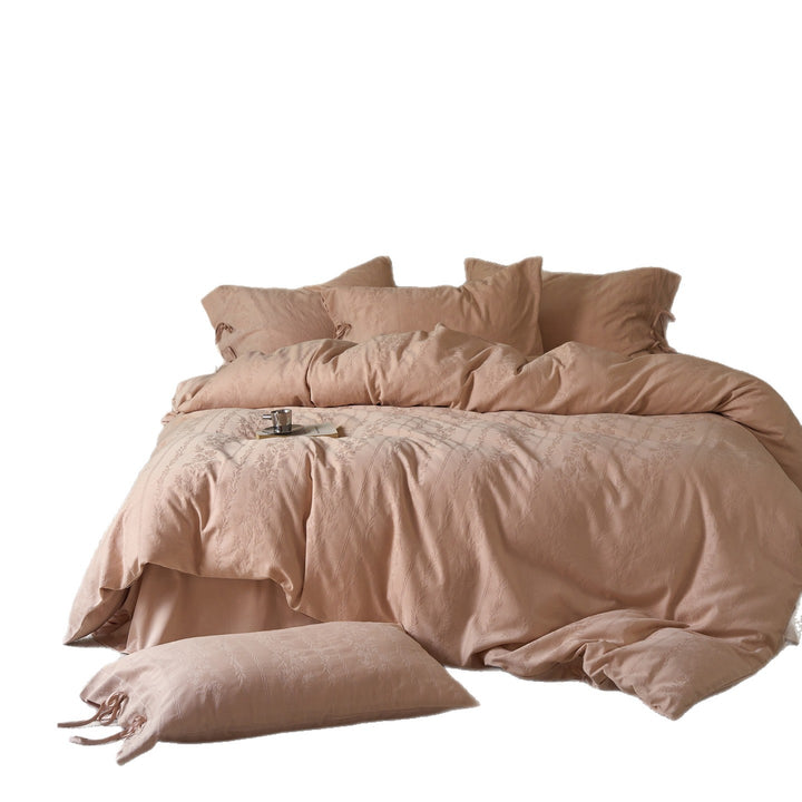 Luxus Jacquard Baumwoll Bettbezug Set mit Krawatten Kissenbezügen