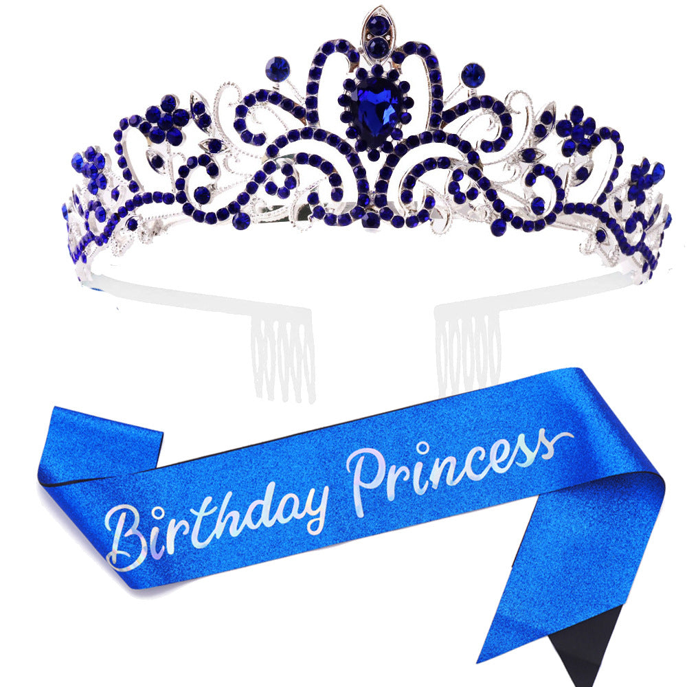 Damen Glitzernde Prinzessinnenkrone mit Birthday Princess Schärpe Karnz